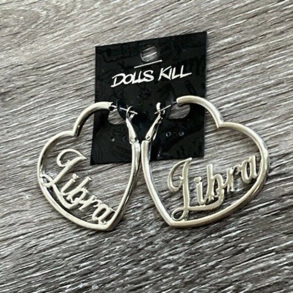 Dolls Kill Libra Horoscope Heart Dangle Women’s Earrings Silver Round Punk NWT - Picture 4 of 6